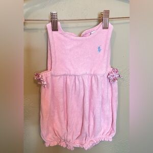 pink terry cloth body suit Ralph Lauren with 3 button closure on back and bottom